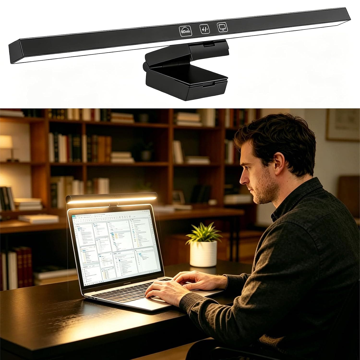 Monitor Light Bar, 34cm Computer Laptop Light Bar Touch Control, No Glare Eye-Care USB Reading Lamp for Home Office Gaming, 3 Modes & Stepless Dimming Screen Light (Black)