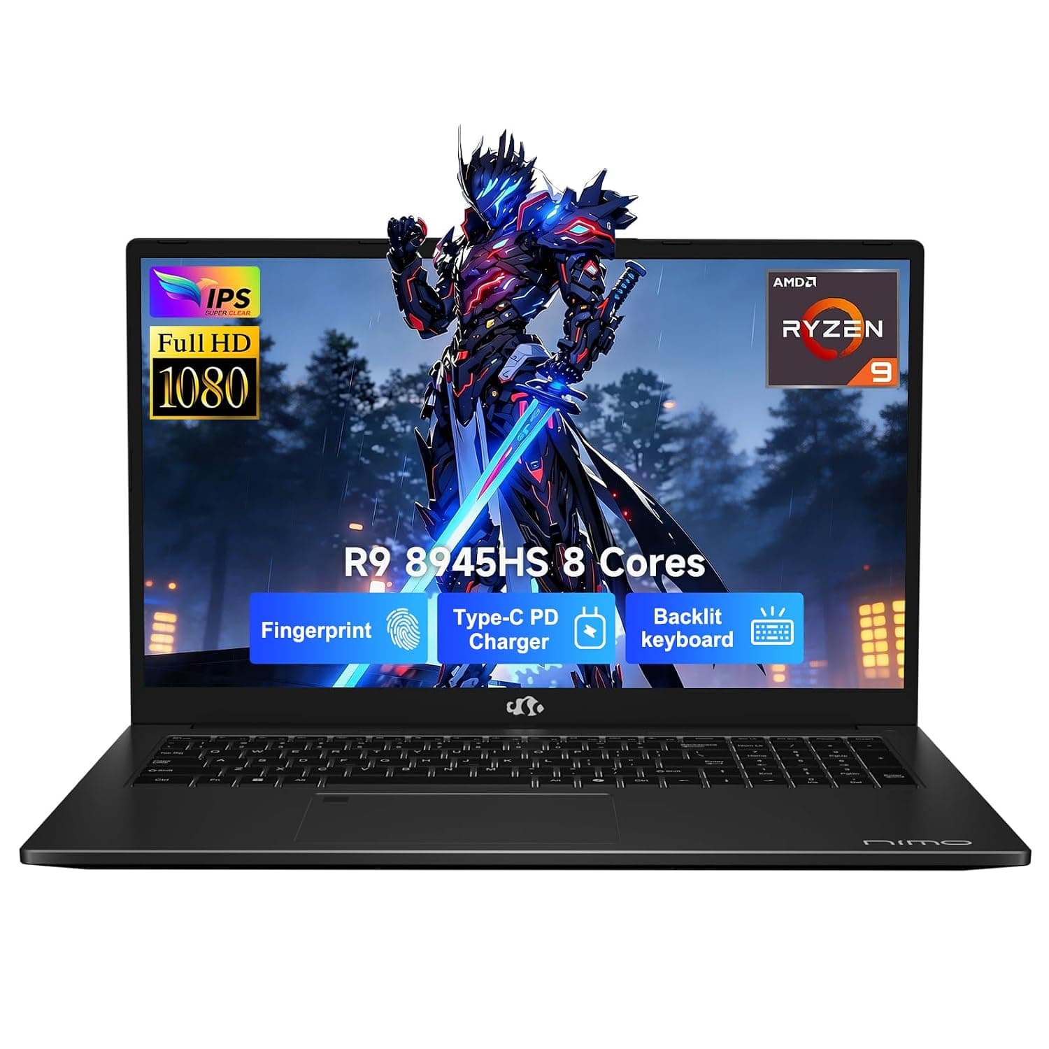 NIMO 17.3" Gaming Laptop, Ryzen 9 8945HS (8C/16T, Up to 5.2GHz), 32GB DDR5 RAM, 1TB SSD, Radeon 780M Graphics, 100W PD Fast Charge, Fingerprint, AI-Powered Business & Gaming PC, Win 11