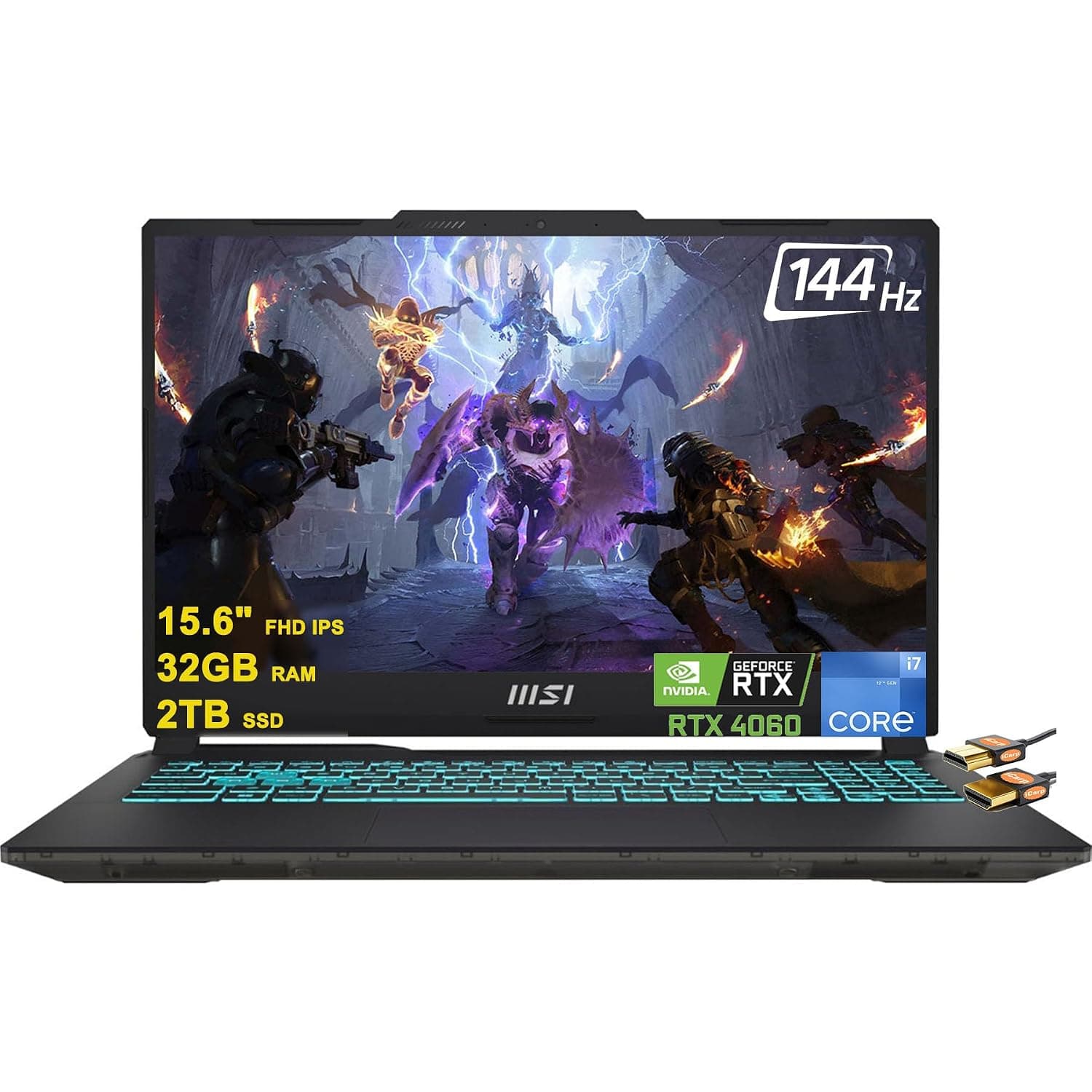 MSI Cyborg 15 Gaming Laptop 15.6" FHD IPS 144Hz Display 12th Gen Intel 10-core i7-12650H Processor 32GB RAM 2TB SSD GeForce RTX 4060 8GB Graphics Backlit Keyboard USB-C Win11 Black + HDMI Cable