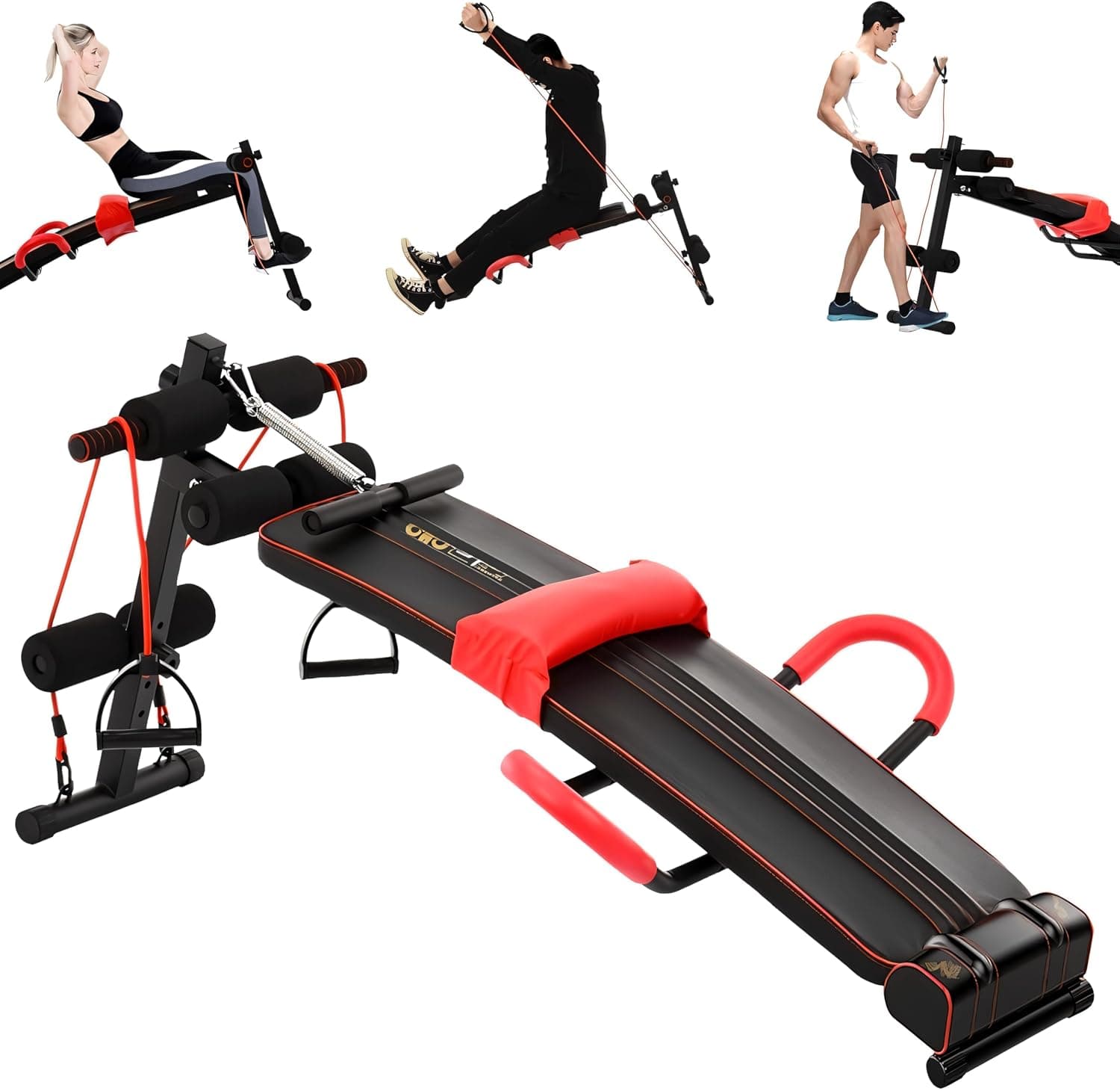 Fitness Curved Sit-Up Bench With Leg Support, Multi-functional Gym Equipment, Abs & Abdominal Workout Exercises and Decline Full Body Workout with Training Resistance Ropes