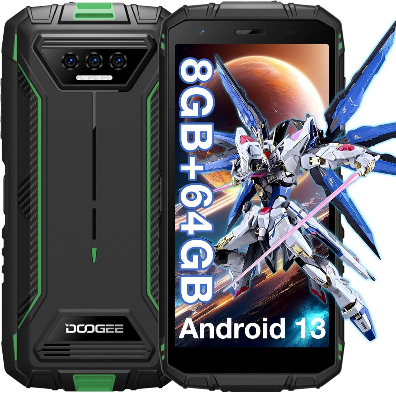 DOOGEE S41T Rugged Smartphone 2024, 6300mAh battery, 8GB+64GB/1TB expandable, Android 13 Mobile, triple 13 MP camera, 5.5-inch HD+, IP68 IP69K/NFC/OTG/GPS (Green)