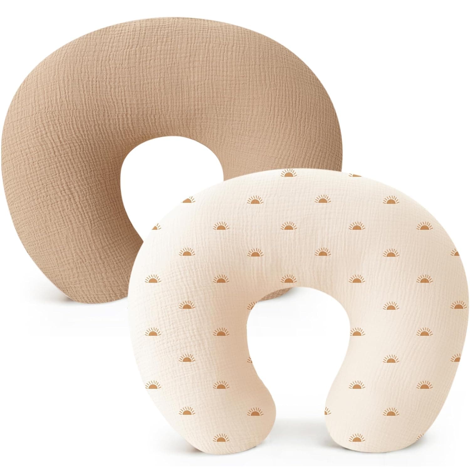 2-Pack Muslin Nursing Pillow Covers, KASTWAVE Soft & Adorable Nursing Covers for Breastfeeding Pillows, Slipcovers for Newborn Boys & Girls, Washable & Breathable (Brown, Sun)
