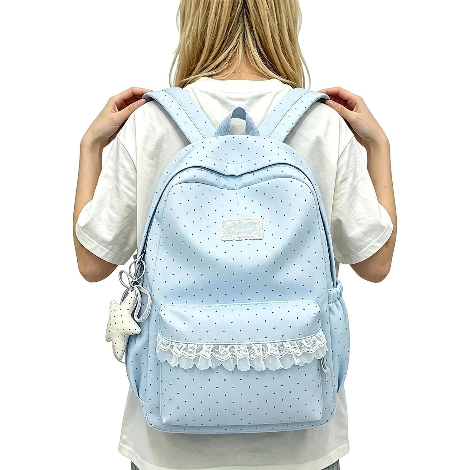 Cute Girly Backpacks Lightweight Large Capacity Lace Bags with Star