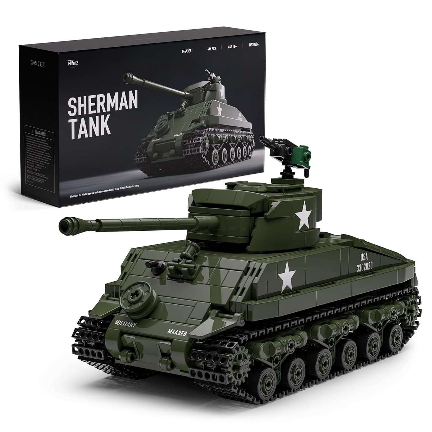 Nifeliz Sherman M4A3E8 Tank Model Kit, Military Tank Clamping Blocks, Collectible for Building and Displaying, Gift for Military Lovers (860 Pieces, NF10313)