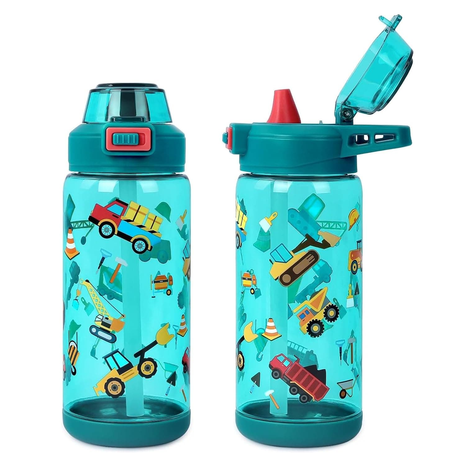 Kids Water Bottle, BPA Free Durable Plastic School Water Bottle with Straw and Pop-Up Leak-Proof Spout, Portable Drink Bottle with Handle for School Travel Sports, Boys and Girls, 20oz
