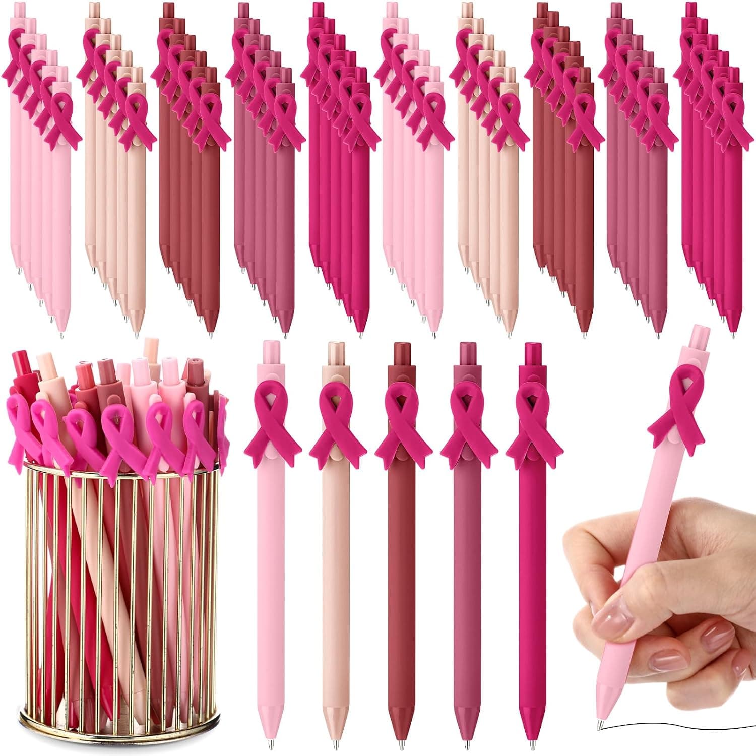 TecUnite 50 Pcs Breast Cancer Awareness Pens Pink Ribbon Ballpoint Pen Pink Cancer Pen Accessories Cancer Awareness Items Black Ink for Women Men Gift Office Supplies | Breast Cancer Cancer Awareness Accessories, Pink Ribbon Items Black Ink for Women Charity Fundraising Public Events Supplies