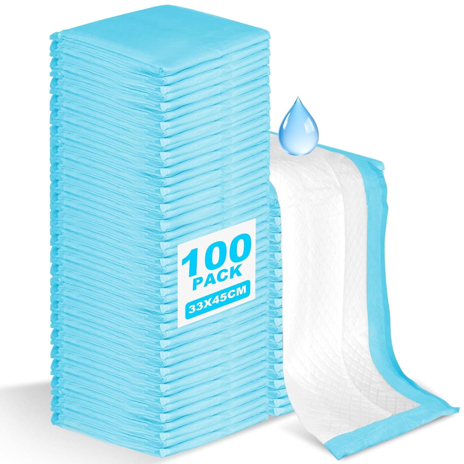 Pack of 100 Baby Changing Mats, 33 x 45 cm Incontinence Mat, Disposable Baby Changing Mat for On the Go, Hygienic with Super Absorber, Soft, Water, Breathable