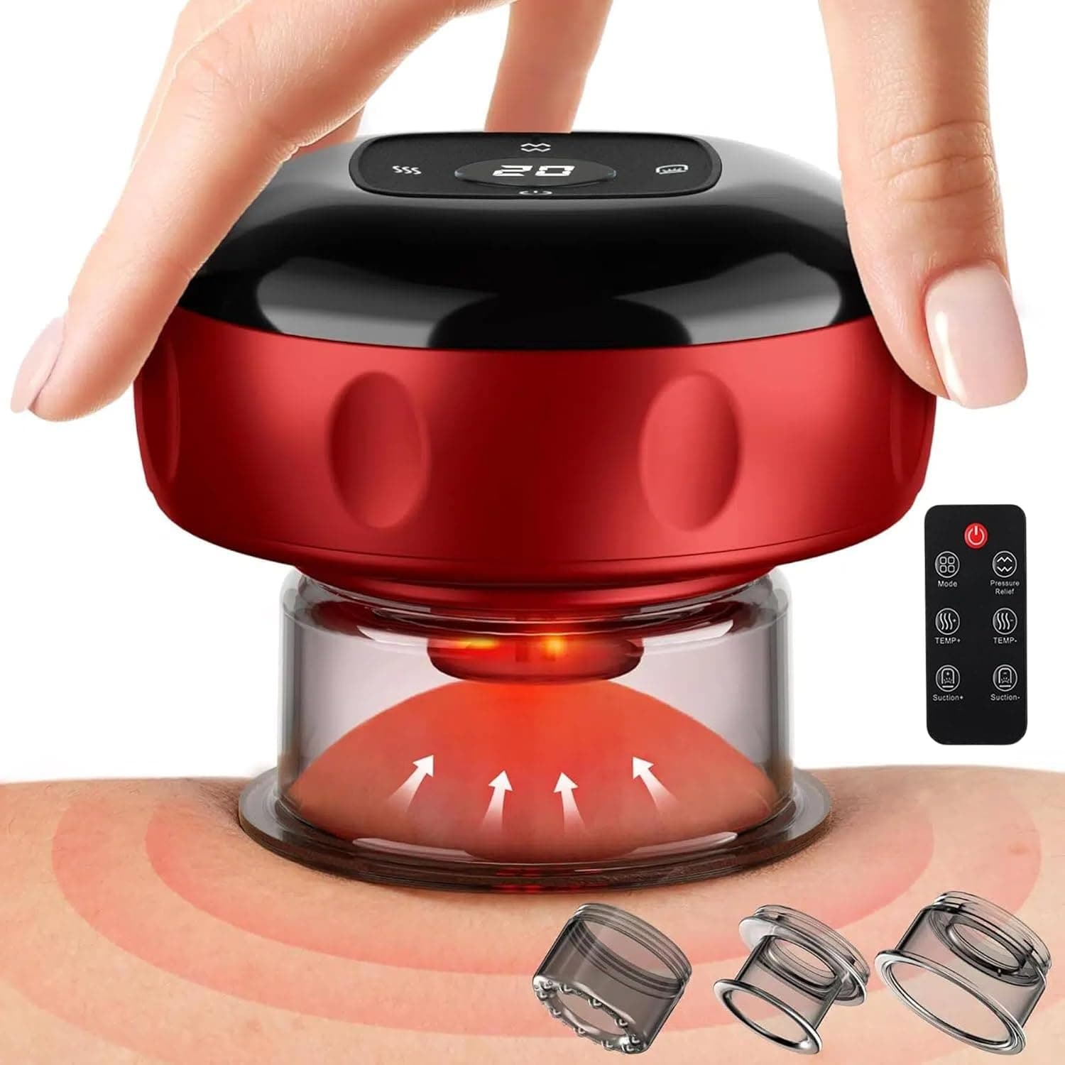 DMG Smart Dynamic Cupping Therapy Set with 12-Level Heat & Suction,Remote Control Electric Cupping Massager with Red Light and 3 Replaceable Cups Warm Care for Home Relaxation