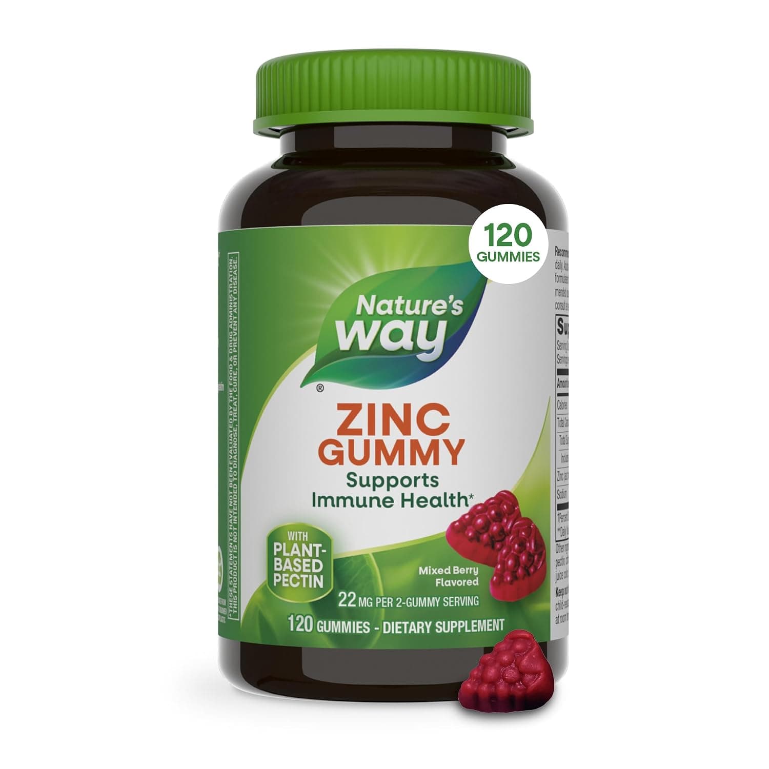 Nature's Way Zinc Gummies, Daily Immune Support Gummies*, 100% Daily Value Zinc per Gummy, Mixed Berry Flavored, 120 Gummies (Packaging May Vary) | Immune Support Gummy for Adults & Kids 9+*, Gluten Free, Plant-Based Pectin, Mixed Berry Flavored
