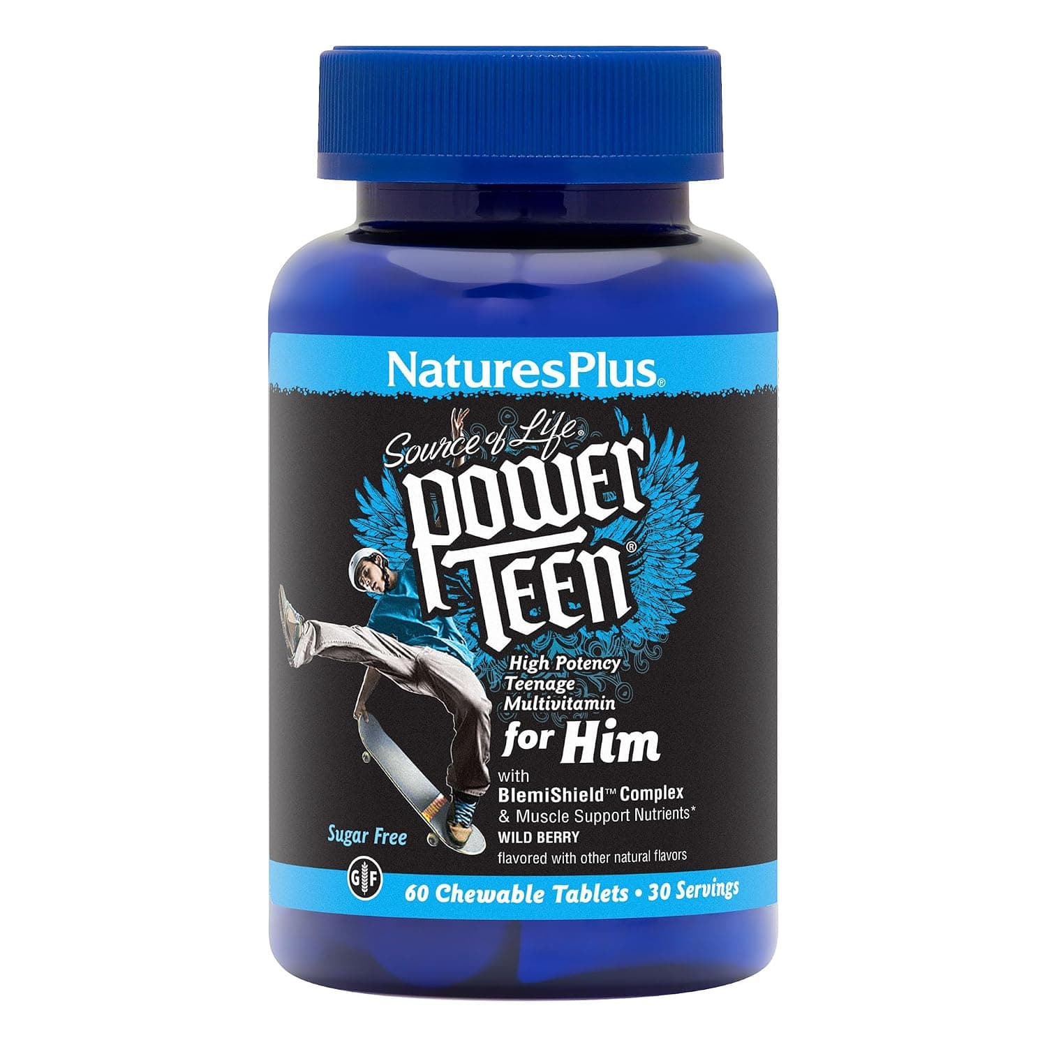 Nature's Plus, Source of Life, Power Teen, For Him, Sugar Free, Natural Wild Berry Flavor, 60 Chewable Tablets