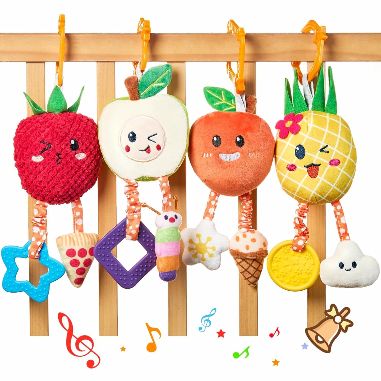 OR OR TU Baby Toys 0 3 6 9 12 months Pram Chain with 4pcs Cute Fruits Baby Rattle Crib Car Seat Pram Toys for Newborn Baby Gift