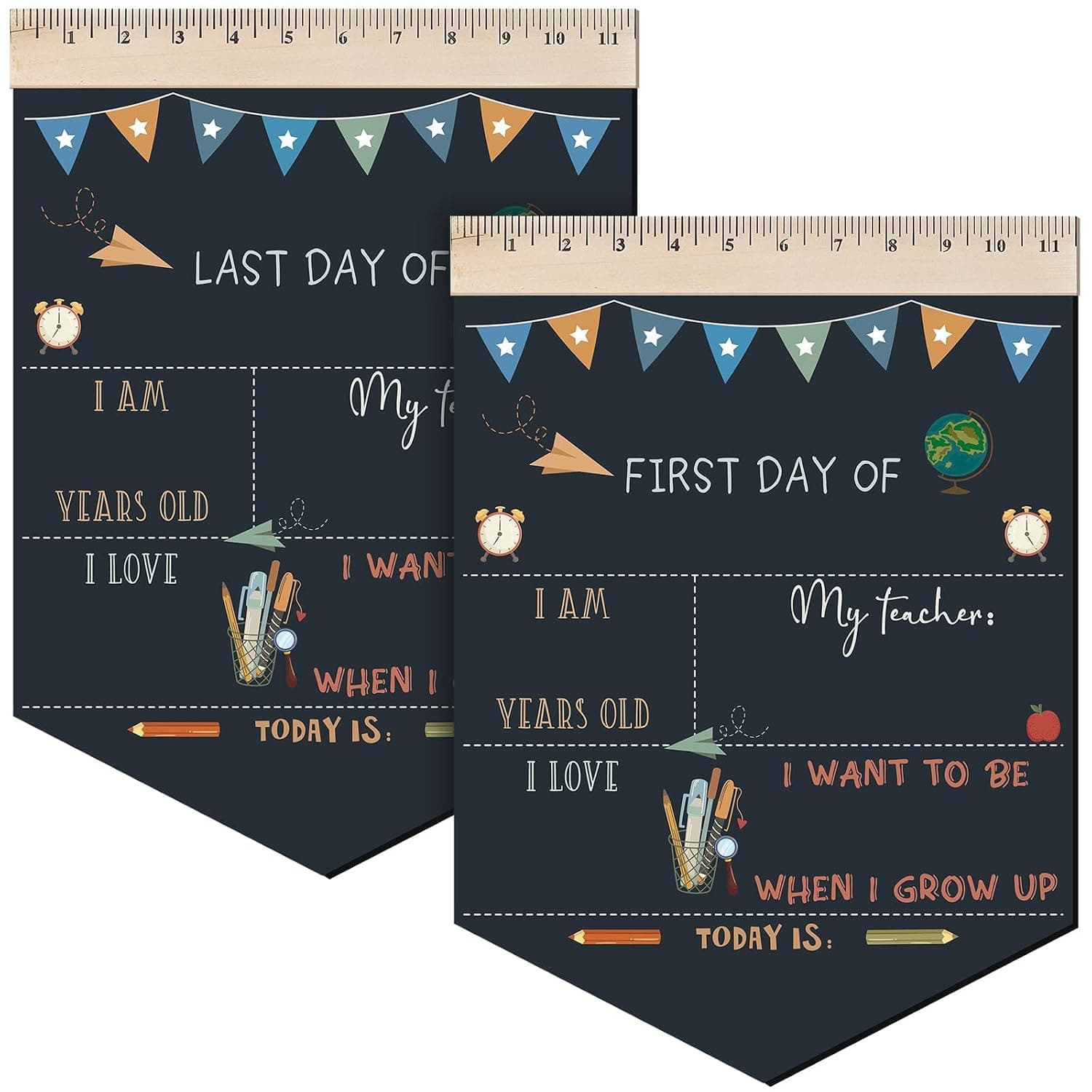 First and Last Day of School Sign, Pencil Style Chalkboard Photo Prop for Kids, Teachers, Students, Preschool and Kindergarten, Reusable Double Sided Back to School Milestone Board, 12 x 10 Inch