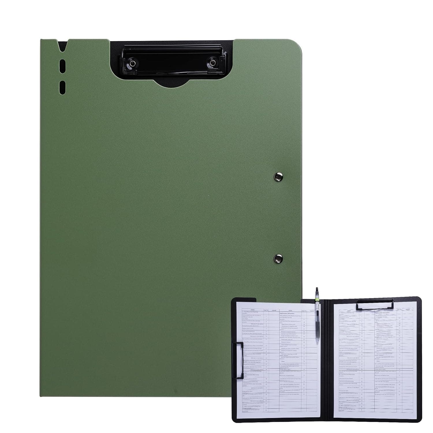 Clipboard Folder A4, Foldable Clipboard with Horizontal and Vertical Double Metal Clips, 360 Degree Foldable Binder Clipboards with Pen Holder, File Cover Work Folder Clipboards, Green