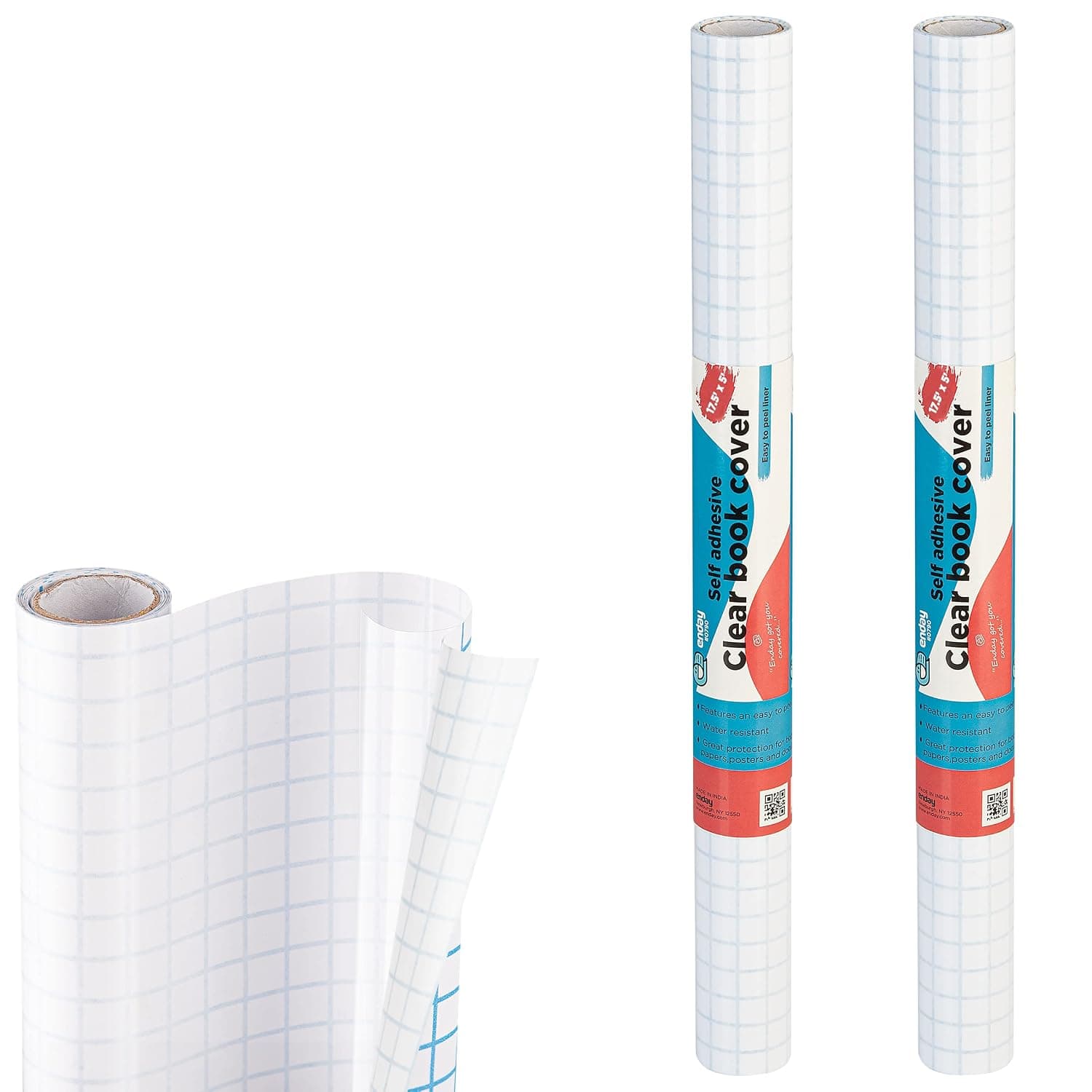 Clear Contact Paper, 17.5” x 5-Feet, Transparent Self Adhesive Book and Textbook Covers for Paperbacks and Hard Covers, Plastic Protective Covering Contact Paper Roll, Acid Free, 2 Rolls – by Enday