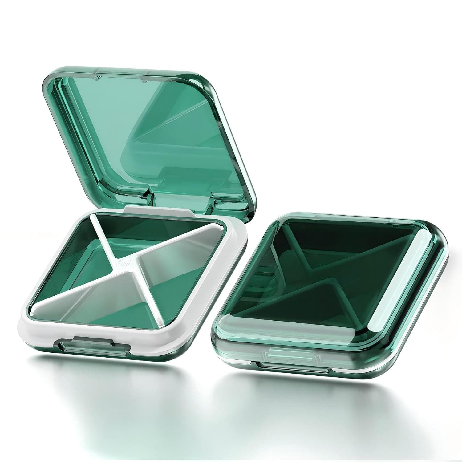 Daily Pill Organizer, 4 Compartments Portable Travel Small Pill Case, Pill Box for Purse Pocket to Hold Vitamins, Cod Liver Oil, Supplements and Medication (Green)