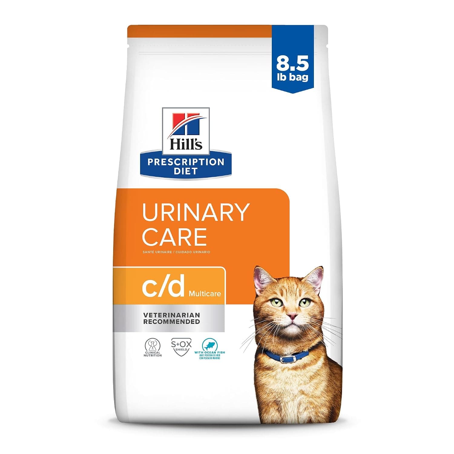 Hill's Prescription Diet c/d Multicare Urinary Care with Ocean Fish Dry Cat Food, Veterinary Diet, 8.5 lb. Bag (Packaging May Vary)
