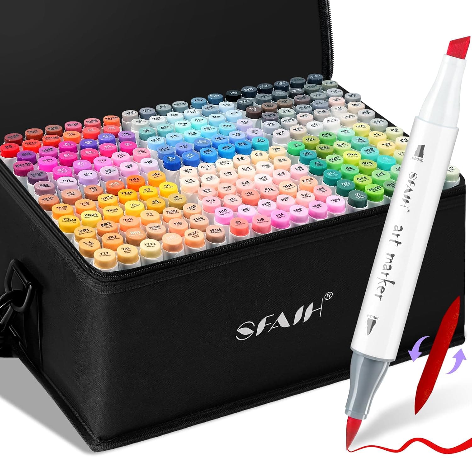 SFAIH 217-Piece Double-Tipped Art Markers - Brush & Chisel Tips, Blendable, Alcohol-Based Ink, Ideal for Sketching, Adults