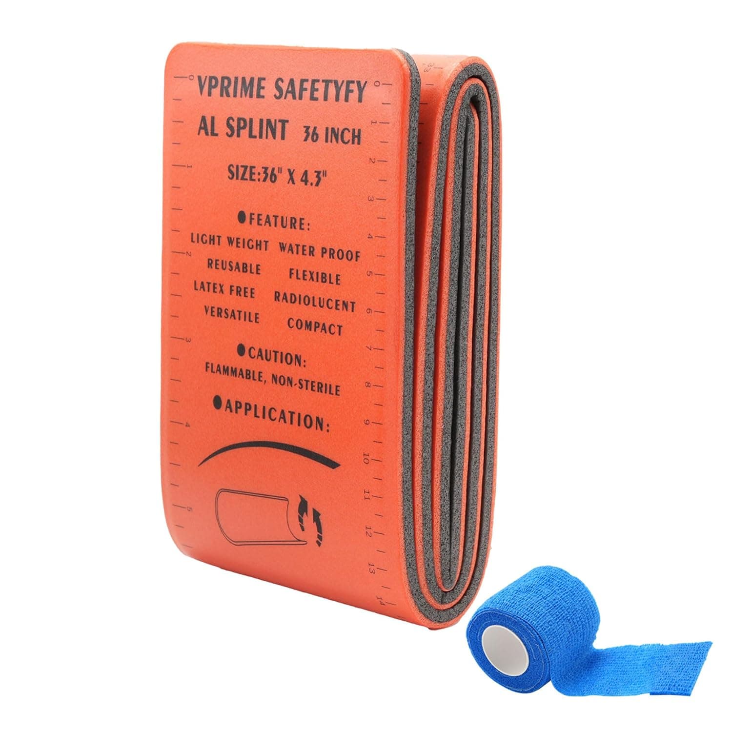 First Aid Splint 36" X 4.3" Orange -Waterproof First Aid Medical Tactical Field Splint For Bone Fracture Treatment (1, Folded)