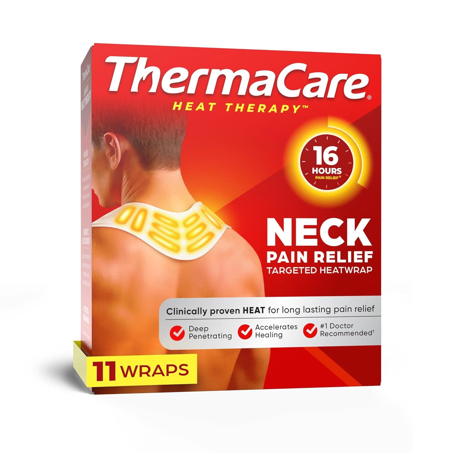 ThermaCare Adhesvie Heat Wraps, Portable Neck & Shoulder Heating Pads & Pain Relief Patches for Sore and Stiff Muscles, HSA/FSA Eligible & Approved, (Large, 11)