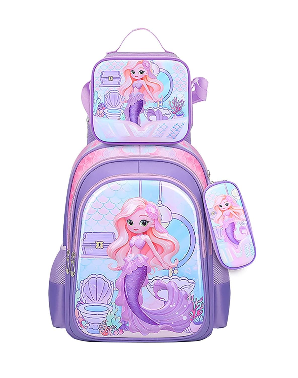 3PCS Kids Backpack for Boys Girls, 16 Inch Water Resistant Bookbag & Lunch Box & Pencil Case for Preschool Kindergarten Primary Junior Elementary School Teen Students (6-12 Age)