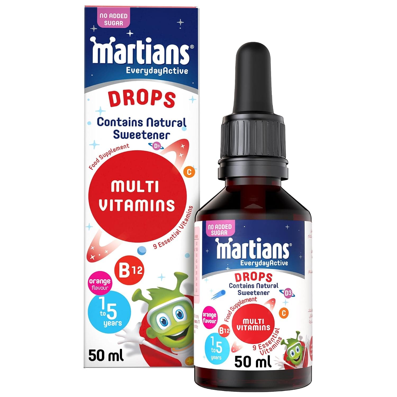 Martians Daily Multivitamin Drops 50 ml, 9 Essential Vitamins With Orange Flavor Including Vitamin D And C Supports Your Child’s Overall Health And Wellbeing Easy To Use