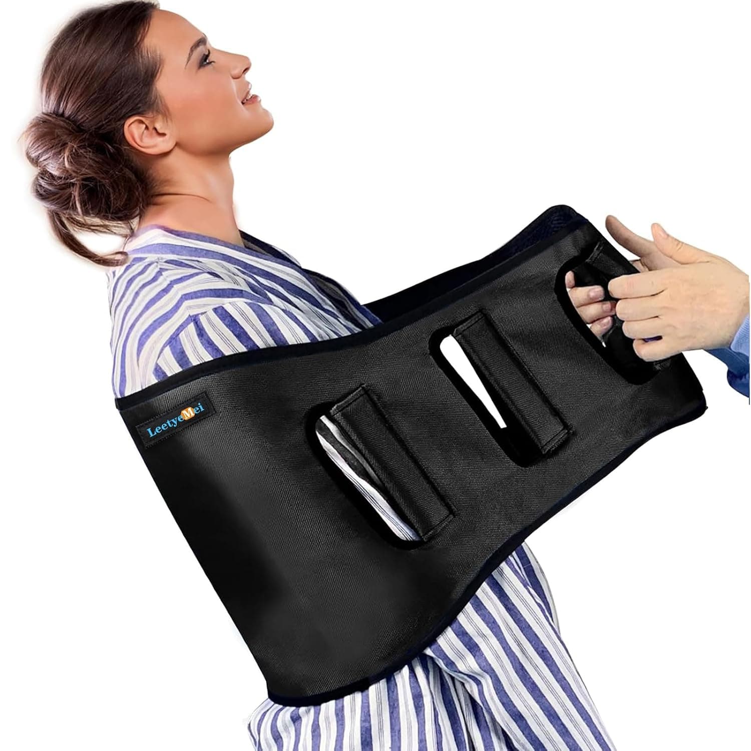 Elderly Bed Transfer Sling, Wide Back Curved Design Mobile Transfer Strap, Bedridden Patient Care Tool, Patient Care Back Lifting Strap (Black) | Heavy Duty Gait Belt,Mobility Standing and Lifting Aid for Disabled,Elderly,Injured-Safely Move from Bed and Wheelchair