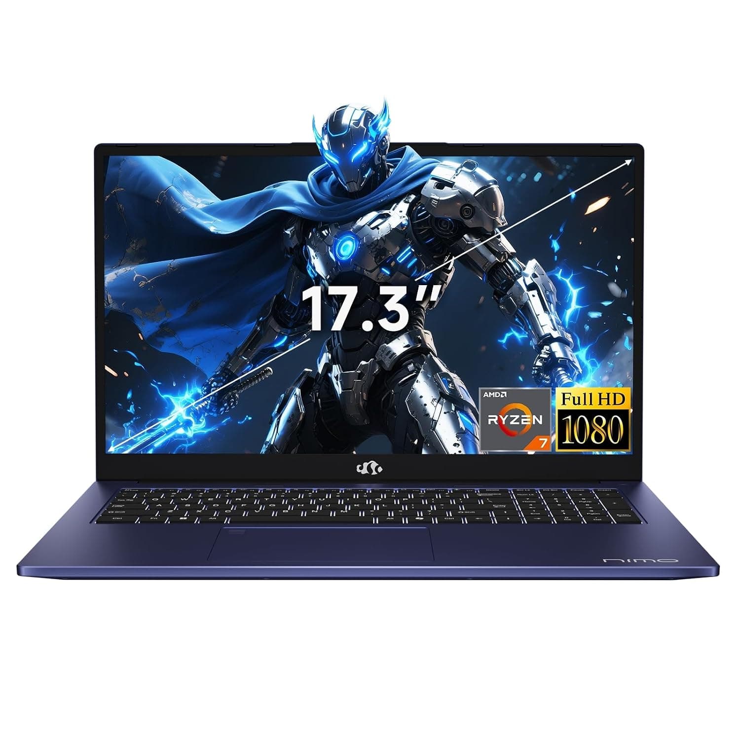 NIMO 17.3" FHD-Gaming-Laptop, AMD R7 7735HS (8C/16T, Beats i7-12650H) 32GB DDR5 RAM 2TB SSD Business-Computer with Radeon 680M, 100W Type-C, Wi-Fi 6E, 75Wh Battery, Fingerprint, Backlit Keyboard