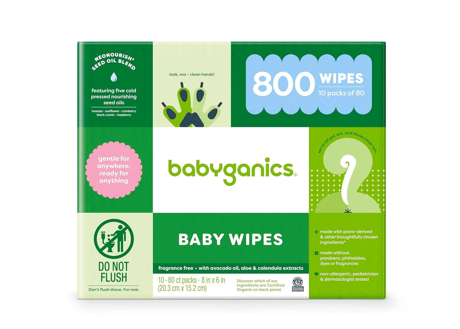 Babyganics Baby Wipes, Unscented, 800 Count (10 Packs of 80 Wipes), Packaging may vary