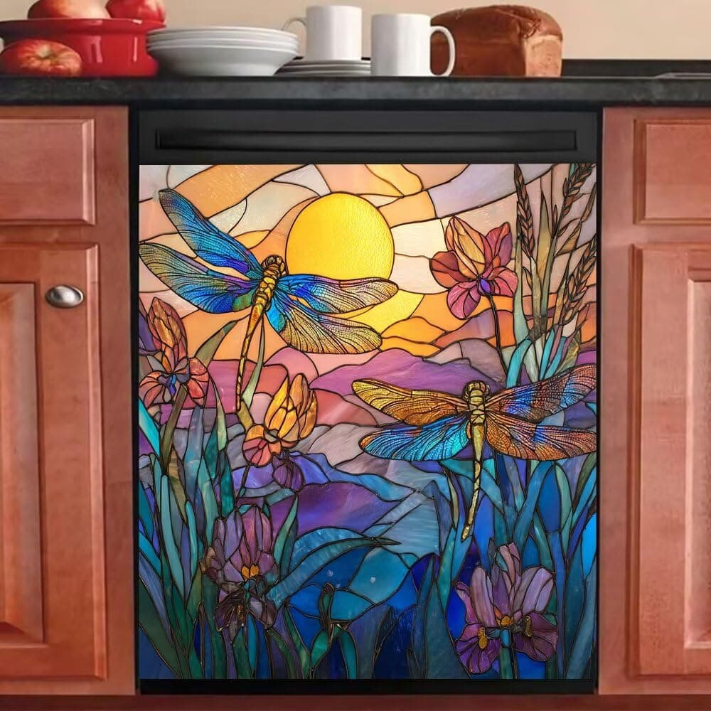 غطاء مغناطيسي لغسالة الصحون، ملصق لوحة ثلاجة مغناطيسي على شكل اليعسوب، ملصق غطاء باب زجاجي ملون على شكل حيوانات، ديكور غطاء باب مغناطيسي للمطبخ المنزلي، 23 انش × 26 انش