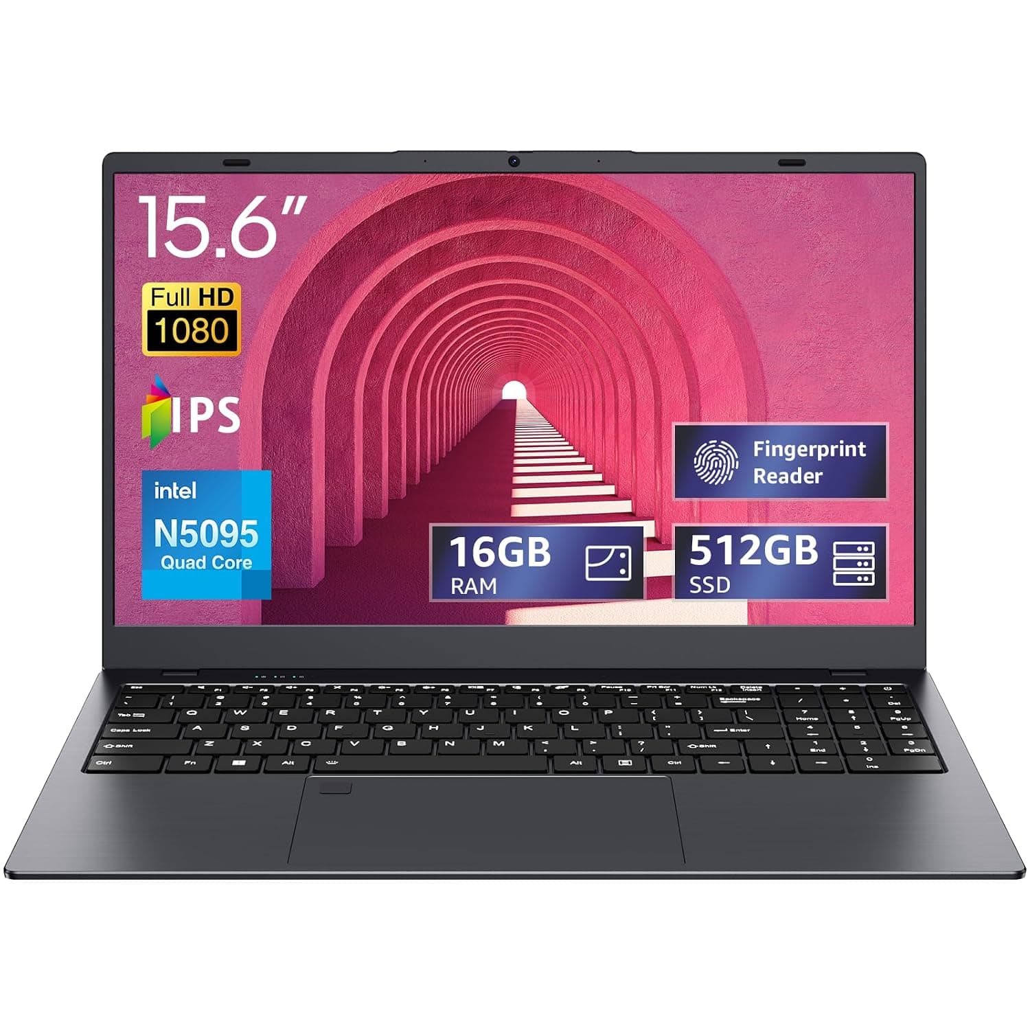 UOWAMOU 15.6-inch, 16GB RAM, 512GB SSD, FHD IPS Display Laptop Computer, N5095 Quad Core, 2.4/5G WiFi, BT4.2 Backlit and Fingerprint, Lightweight and Portable