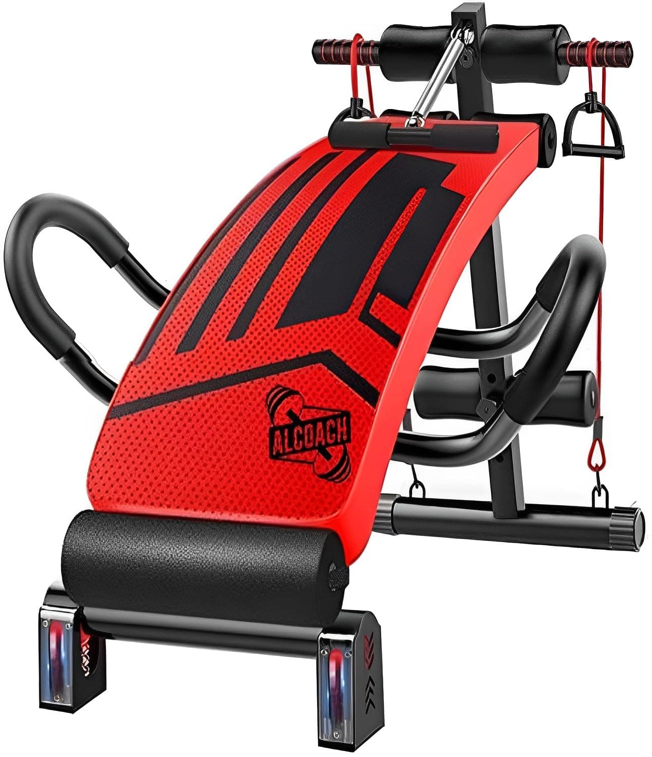 Fitness Curved Sit-Up Bench With Leg Support, Multi-functional Gym Equipment, Abs & Abdominal Workout Exercises and Decline Full Body Workout with Training Resistance Ropes (RED)