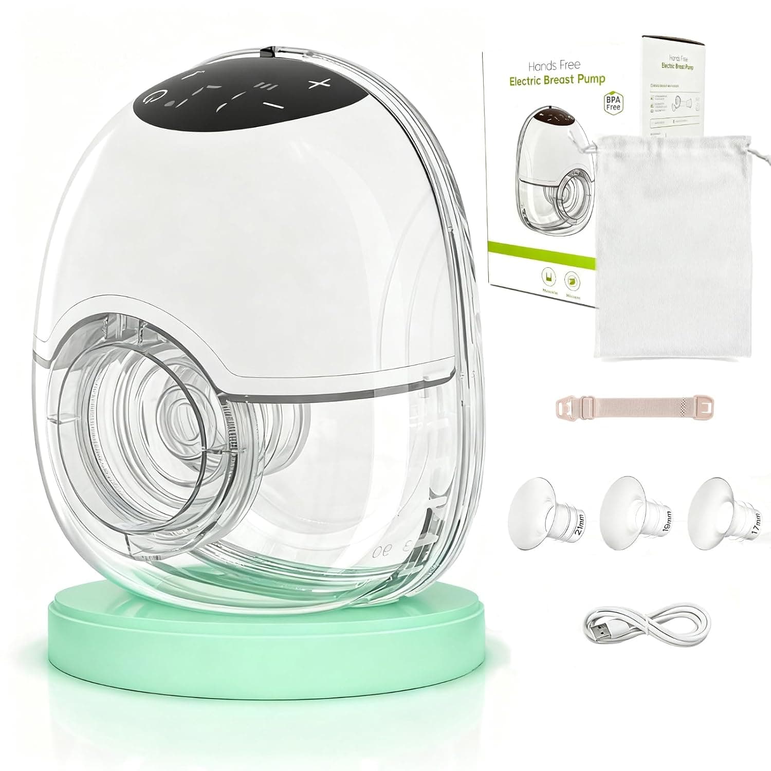 Electric Breast Pump Hands Free, Wearable Breastfeeding Pump with 4 Mode &12 Levels, Strong Suction,Portable, Painless, Low Noise,Electric Breast Pump with 17/19/21/24MM Flange,1 Pack (white)