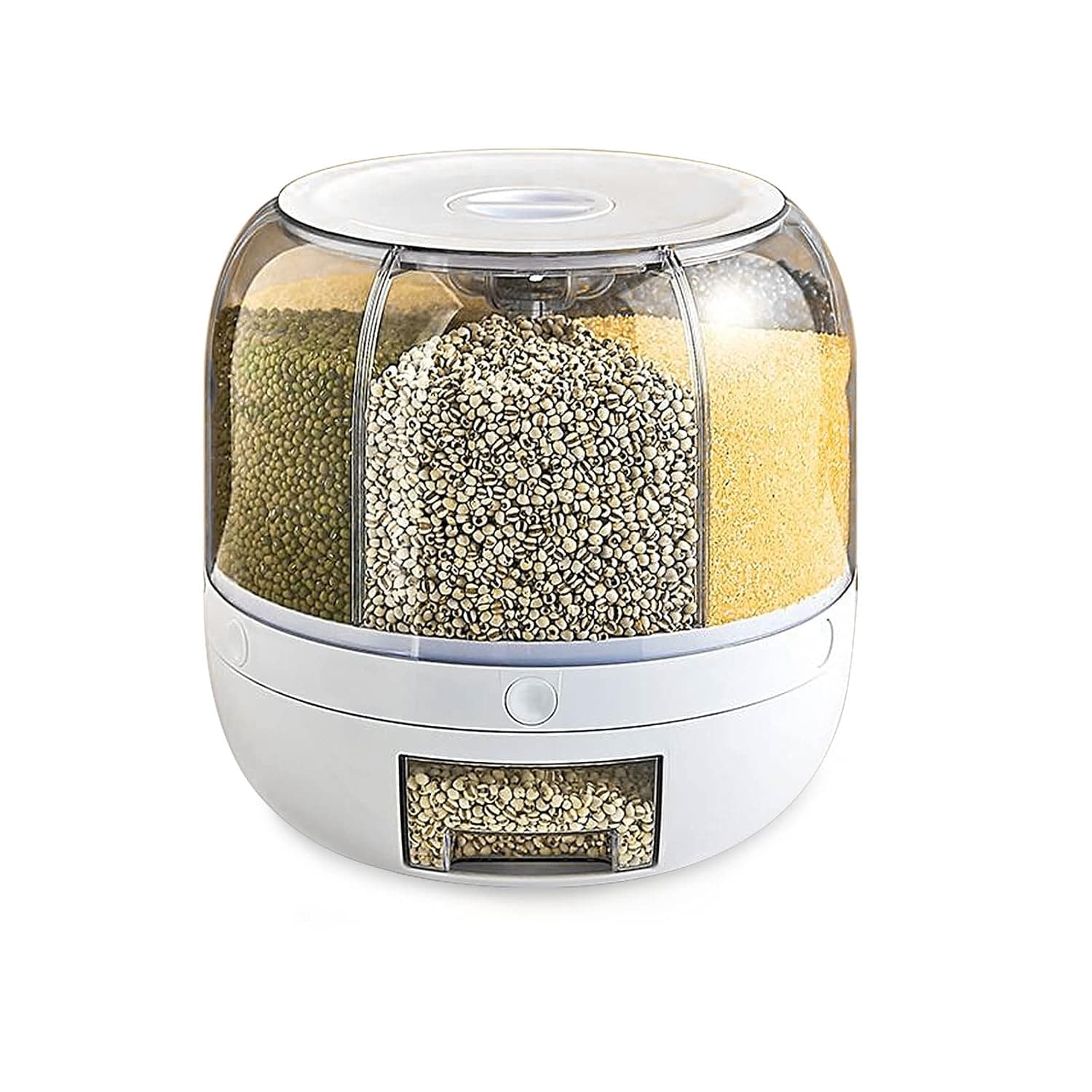 Grain Storage Container Dispenser, 22Lbs rice dispenser rotating, 360° rotating food dispenser One-Click Output rice Storage Round Grain Dispenser Kitchen for Small Grains, Beans, Rice