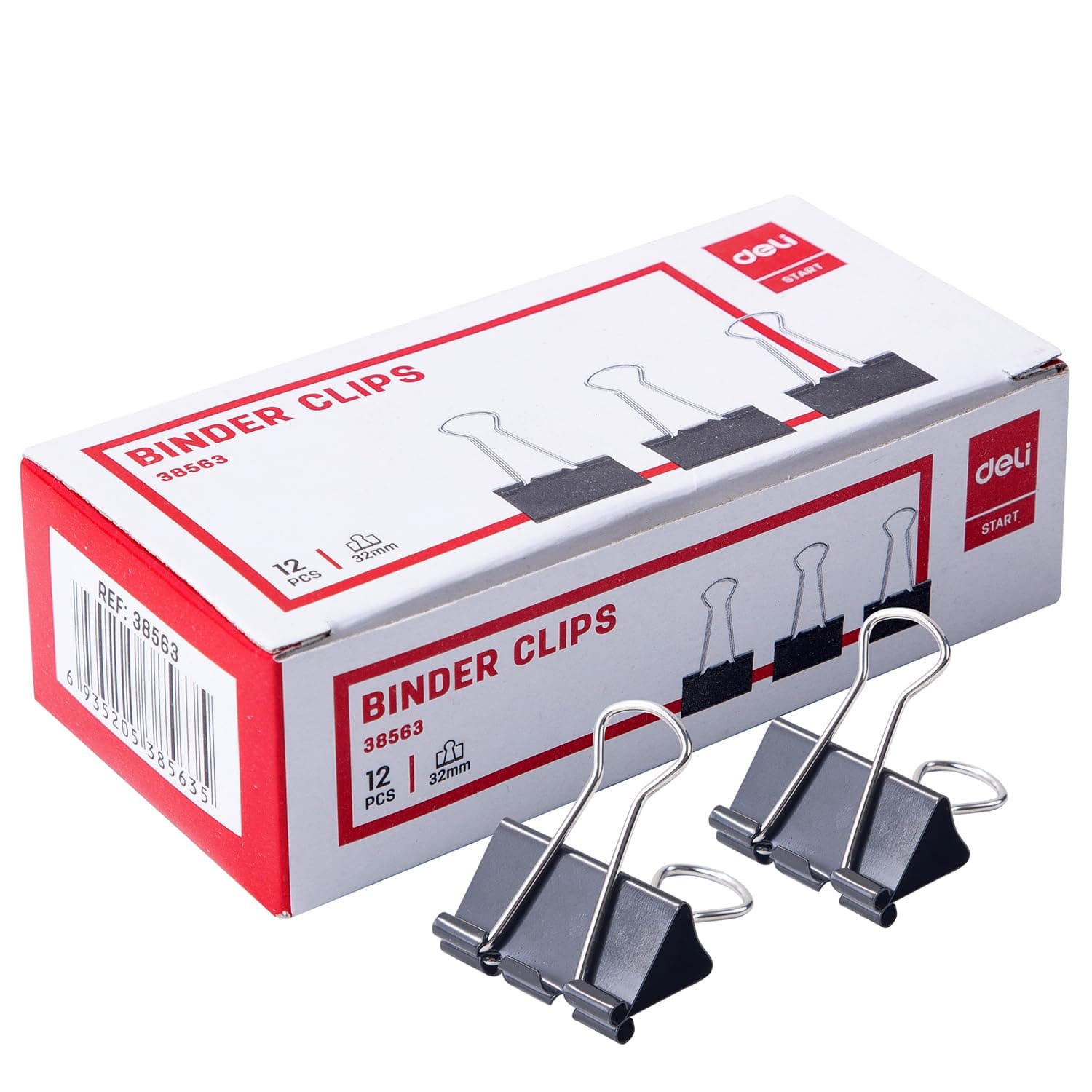 Deli E38563 Binder Clips 12-Pack, 32 mm Size