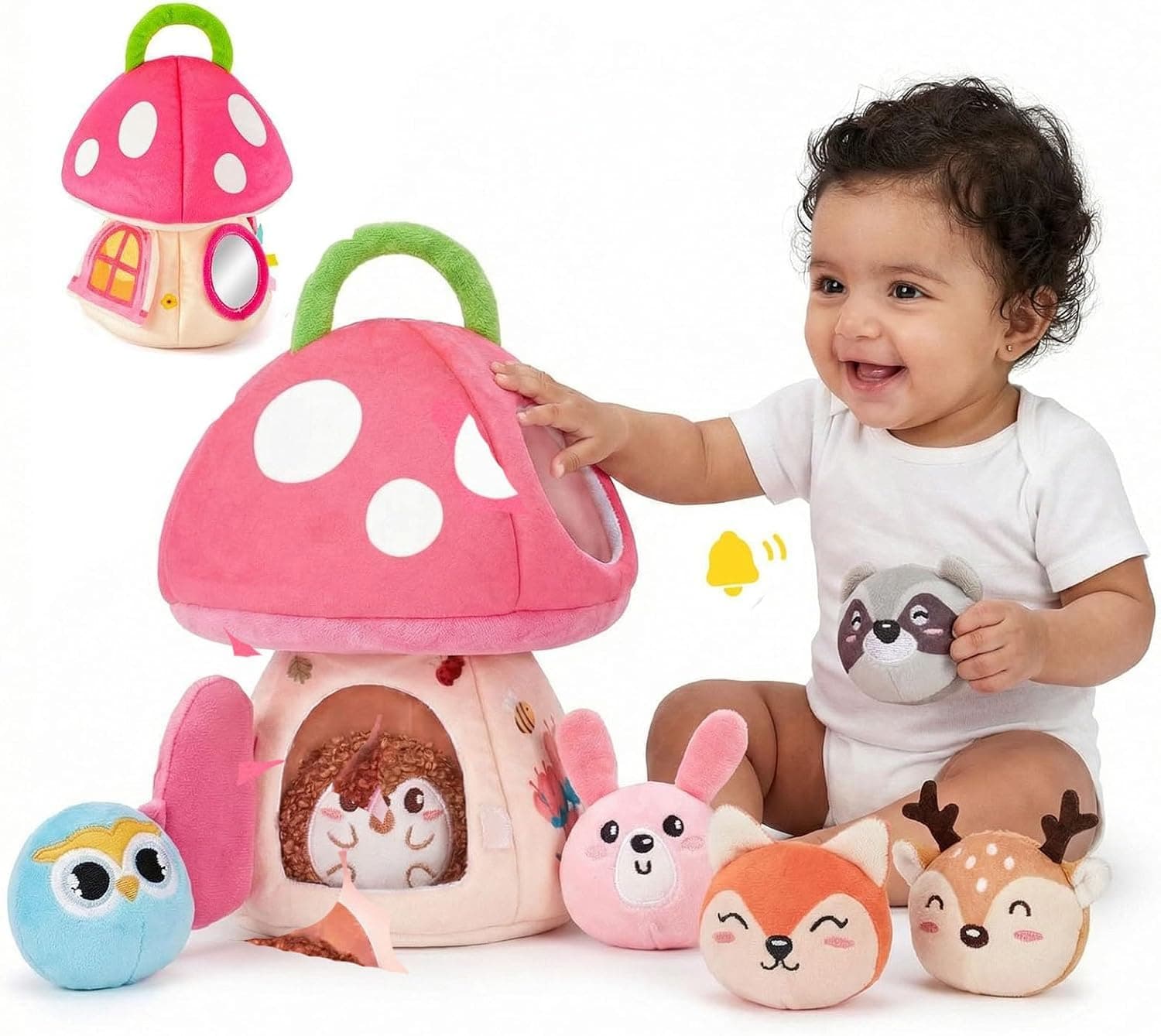 Baby Toys 6-12 Months-Mini Farm Animals Shape Sorter Toys with 6pc Stuffed Farm Animals Plush Toy,Rattle,Crinkle Paper,Mirror-Busy Montessori Toy for Babies,Sensory Toys for Toddlers 1-3 (Pilzhaus)