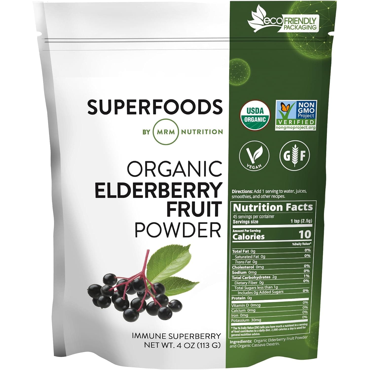MRM Organic Elderberry Fruit Powder - for Women & Men - 45 Servings