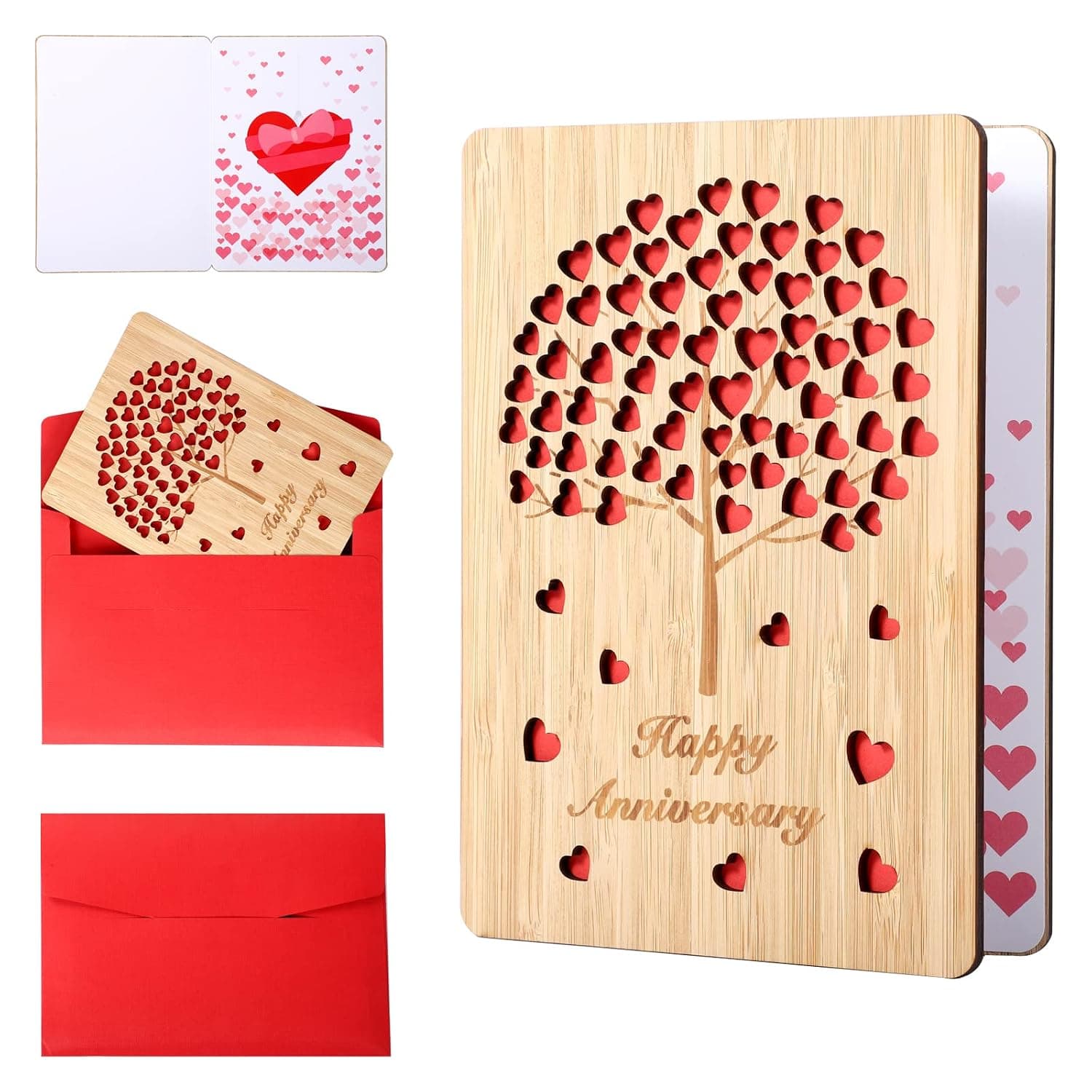 Happy Anniversary Card, Handmade Wooden Greeting Cards Happy Valentines Day Card Christmas Birthday Wedding Anniversary Cards for Husband Wife Girlfriend Boyfriend Parent Couple