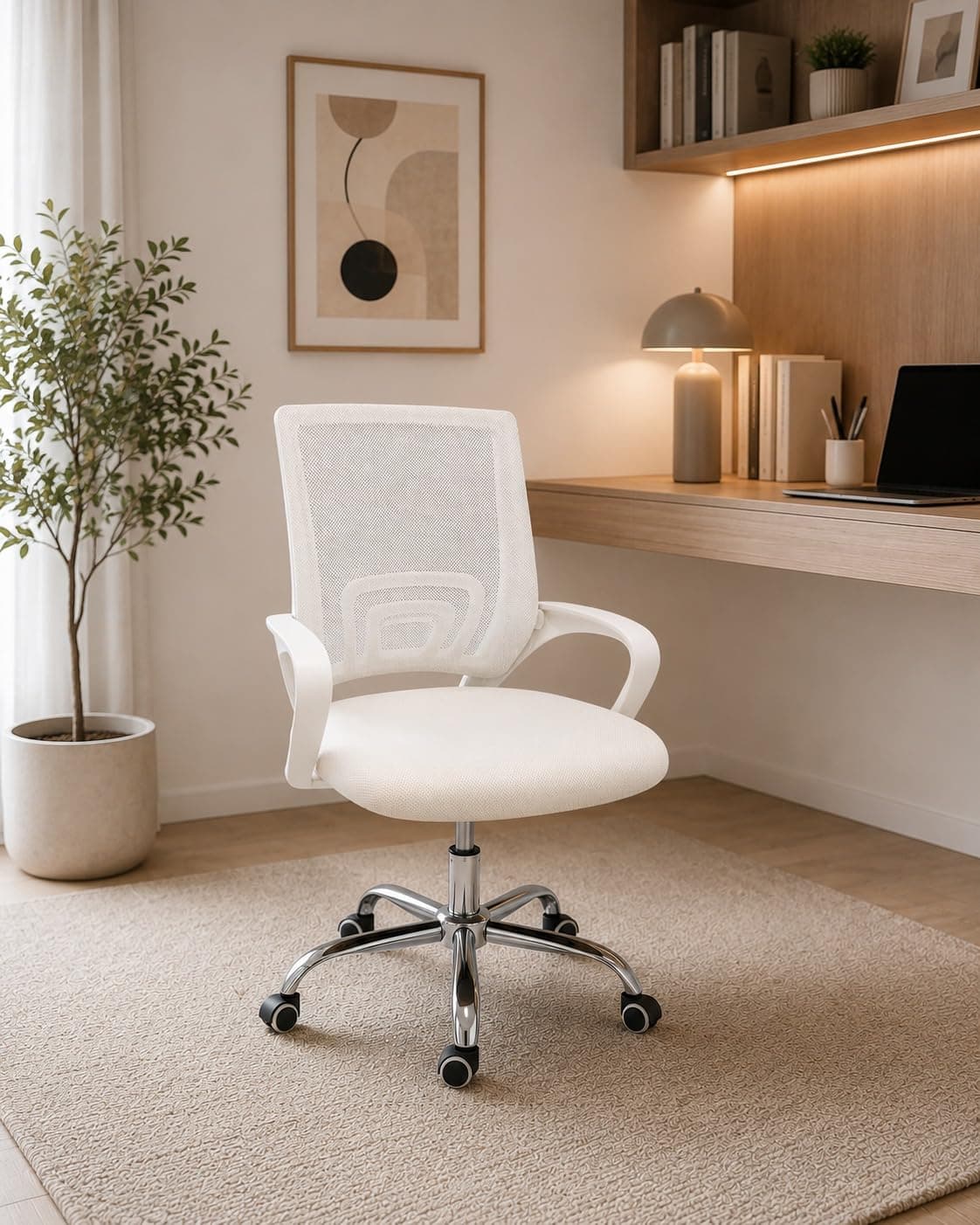 Ergonomic Mesh Office Chair with Chrome Base and Padded Seat | Rolling Casters, 48x48x90-100 cm, Home & Meeting Rooms, Study & Computer Use, Modern Design