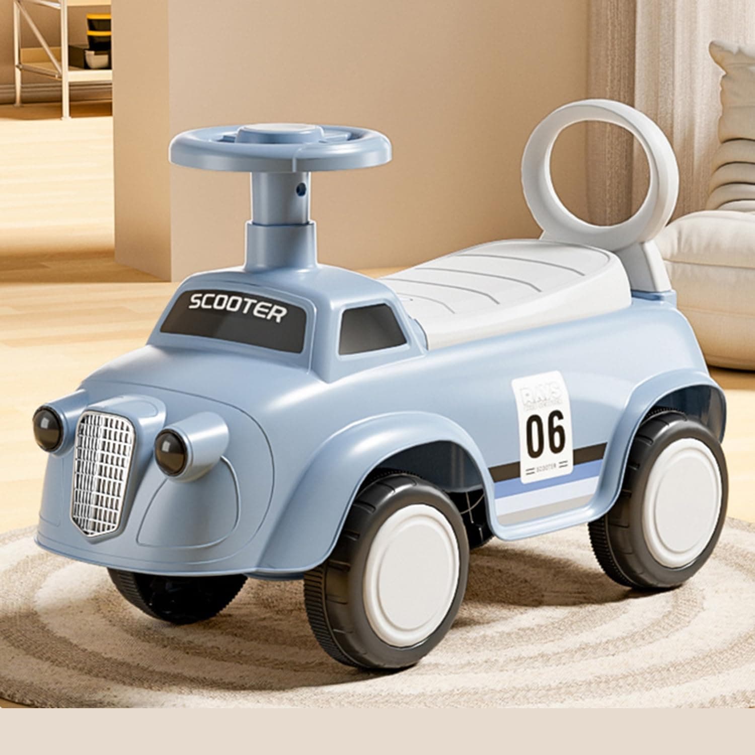 Baby Balance Bike, Ride On Push Car for Toddlers, Foot-to-Floor Sliding Car, Toddler Riding Toys with Steering Wheel, Lighting, Music and Storage Space, Infant Ride-On Car for Baby 18-36 Months (Blue)