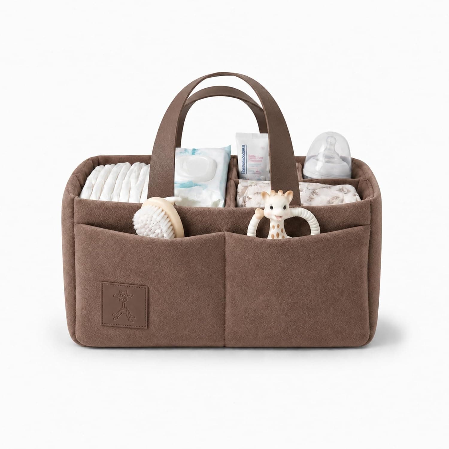 GIGIL Suede Nappy Caddy, Large Baby Organiser Storage Basket, Portable Diaper Caddy for Nursery & Changing Table, Stylish Neutral Newborn Essentials, Baby Shower Idea (Espresso Brown)