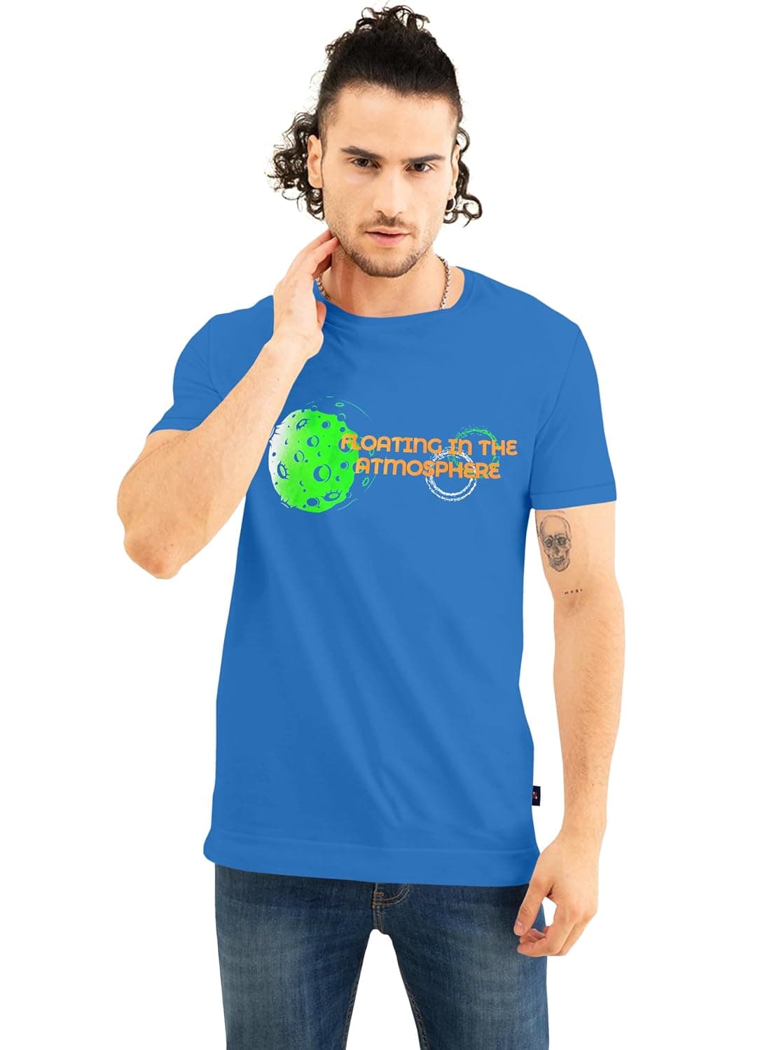 Men’s 100% Cotton Slim Fit Bio Wash Round Neck T-shirt and Short sleeves with Chest Print Casual Wear