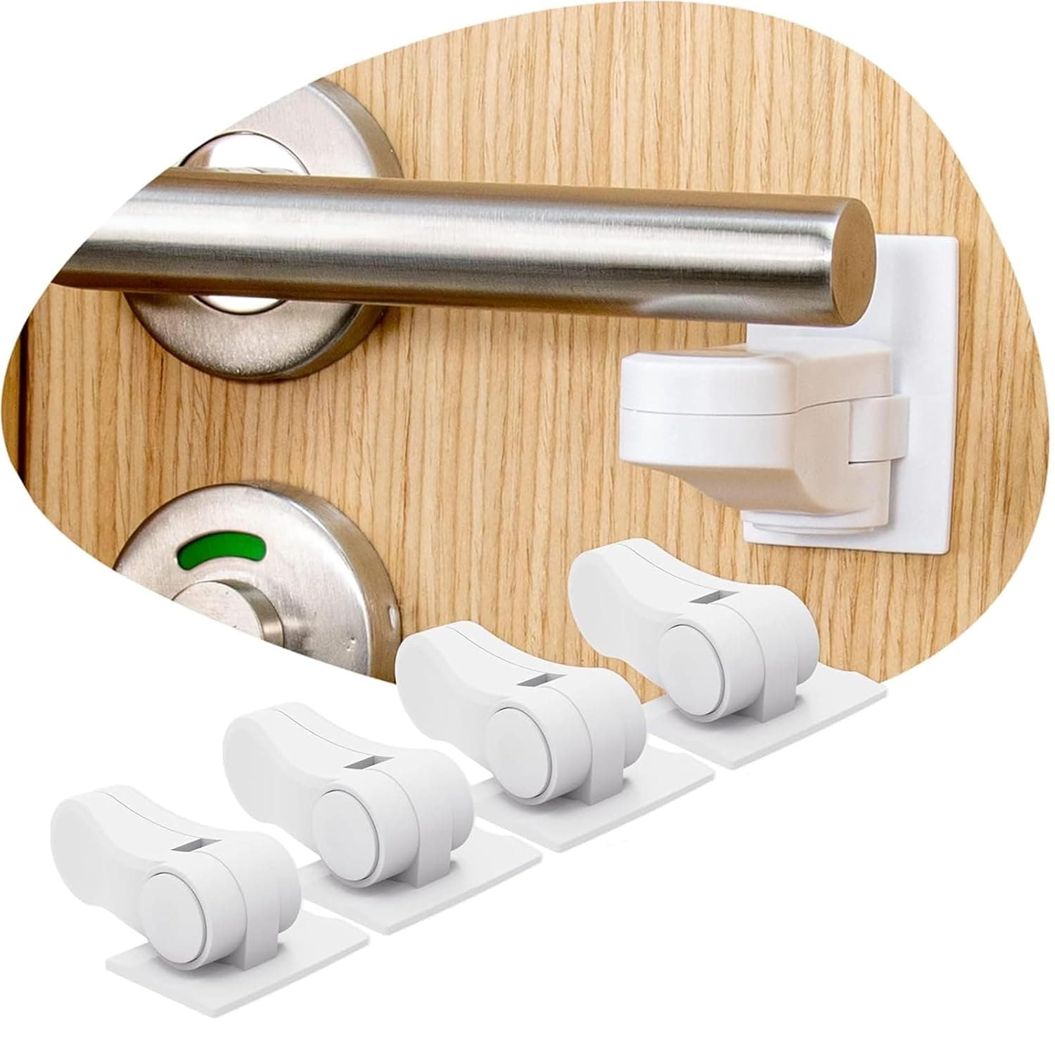 LinJie Child Safety Door Handle Lock, 4-piece set Baby Proofing Door Handle Lock, Childproof Door Lever Lock,Durable ABS with 3M backing adhesive,no Tools Need or Drill Easy to Remove (white)