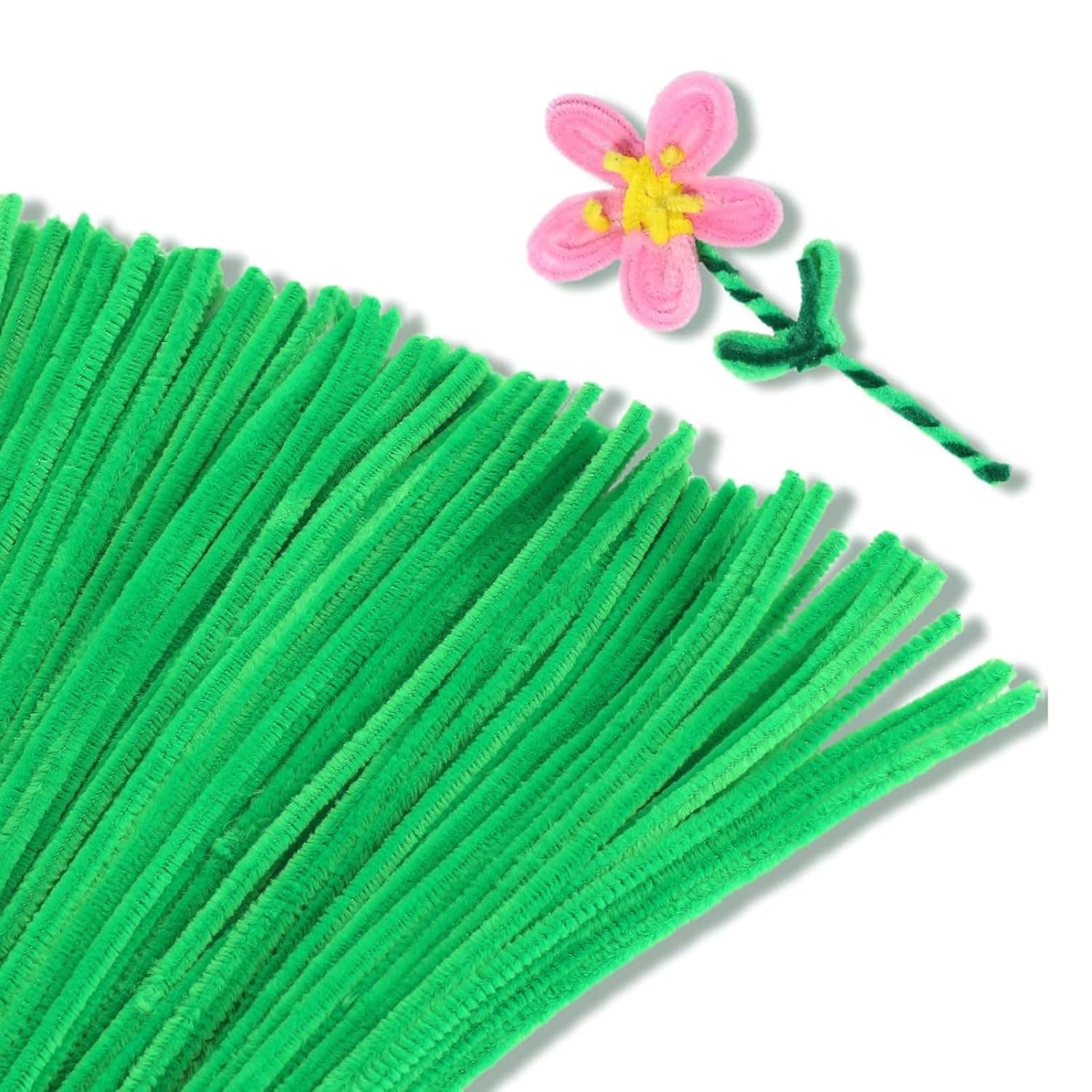Tazweeq 100 Pcs Pipe Cleaners, Pipe Cleaners Craft Set, Solid Color Chenille Stems, DIY Arts and Crafts with Adhesive Eyes and Storage Box, Art Supplies (Fruit Green)