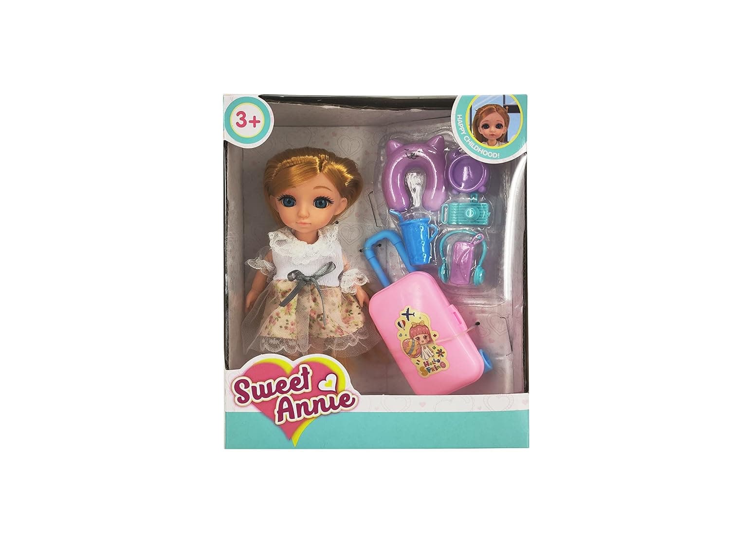 Sweet Annie 6 Inches, Travel Fashion Doll Playset, Multicolor, Posable dolls Toy Figure with 13 Articulated Joints & Travel Accessories, For Kids Ages 3+