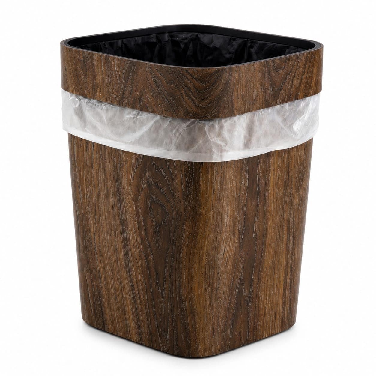Plastic Waste Bin, Wood Grain Finish, 10L, Brown, for Bedroom, Bathroom, Office and Kitchen