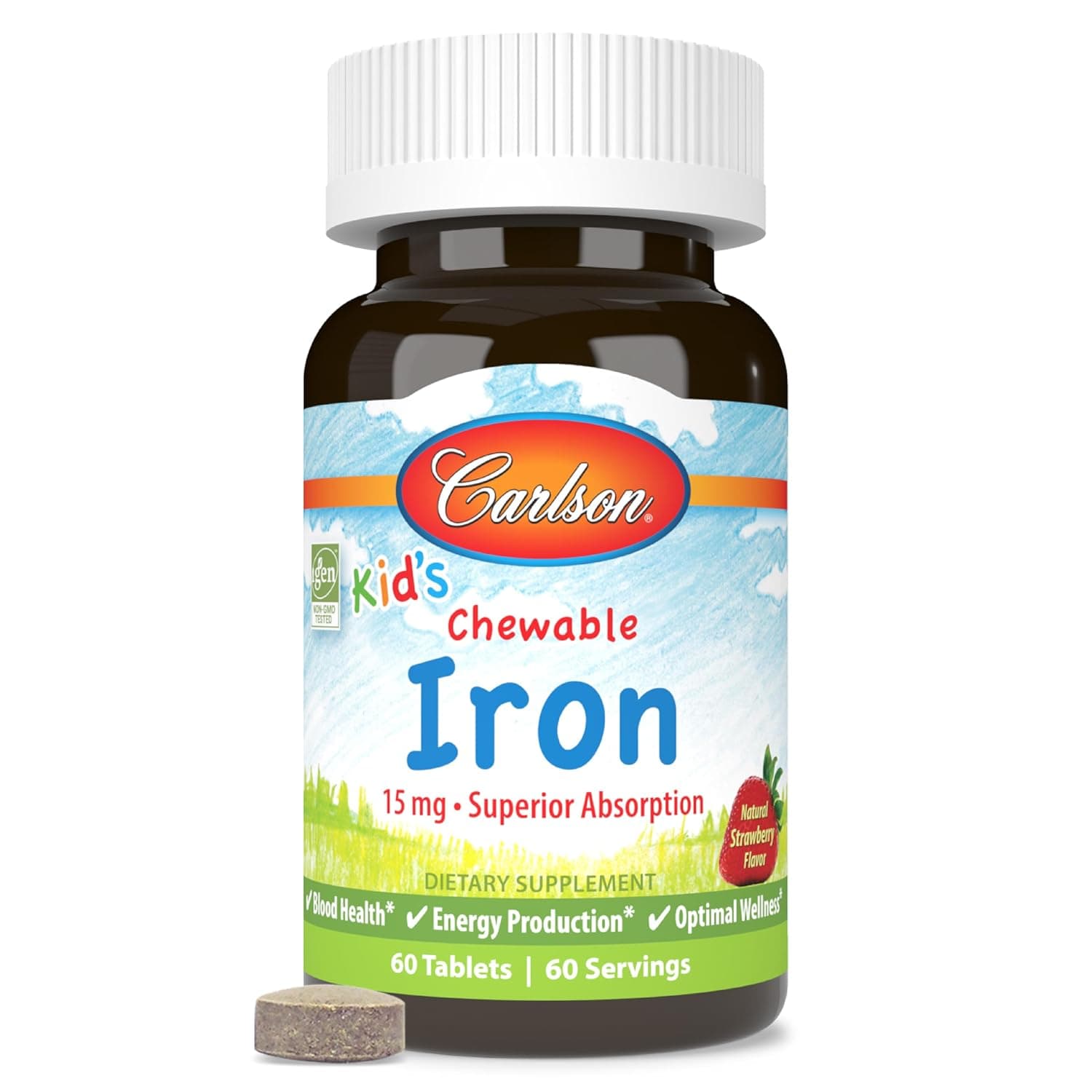 Carlson Labs, Kid's Chewable Iron, Natural Strawberry Flavor, 15 mg, 60 Tablets