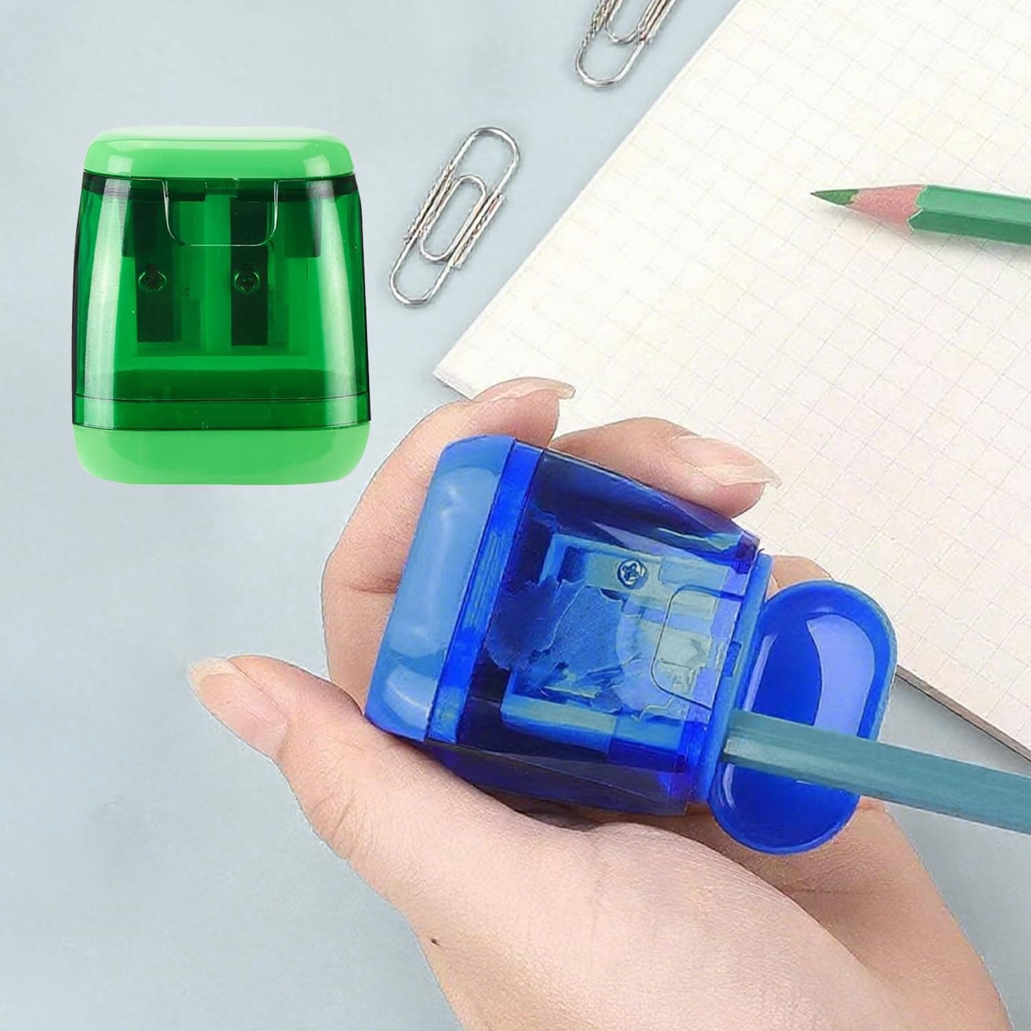 Pencil Sharpener Set, 4 Pack Manual Double Hole Compact Handheld Sharpeners with Lid for Students Office School Classroom Travel Art Supplies