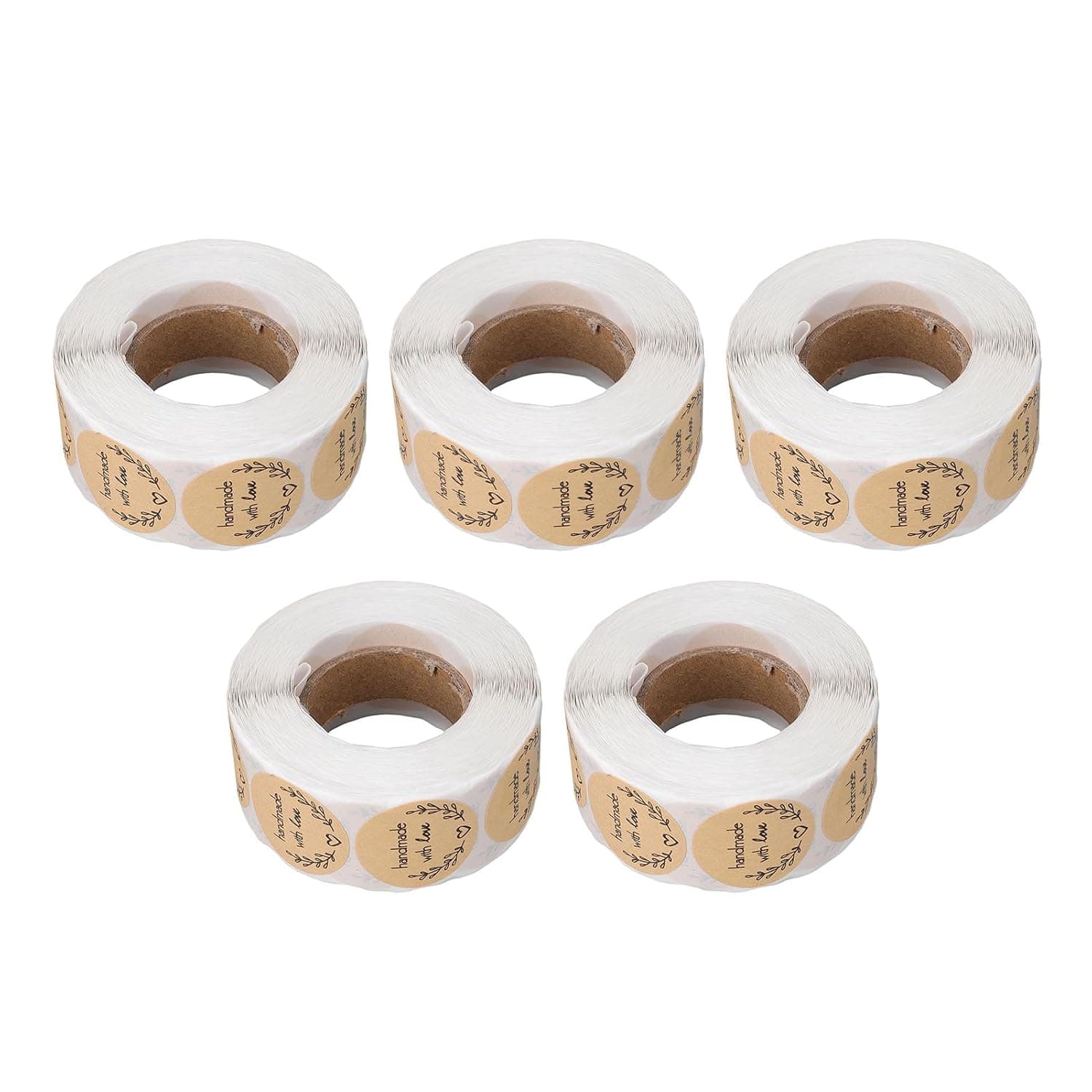 Round Stickers Kraft Paper Stickers 1" 2500 Pieces for Making Bags for Sealing and Gift Wrapping, 5 Rolls for Schools and Shops