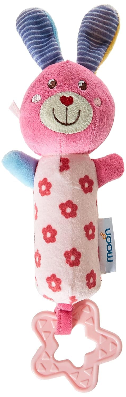 The Moon Brand Soft Rattle Plush Toy: Explore the Vibrant Forest with Adorable Animal Characters Perfect for Sensory Development and Safe for Babies with Teether 0m+ –(Rabbit)