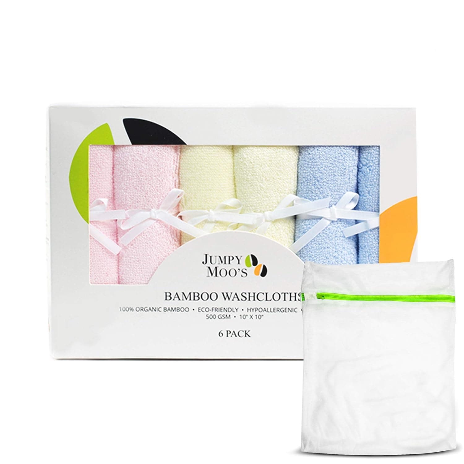 Jumpy Moo's Baby Washcloths - 100% Rayon from Bamboo, Ultra Thick 10x10 inches, Gentle on Delicate Skin, Perfect Baby Shower Gifts for Girls and Boys, Includes Giftbox & Laundry Bag